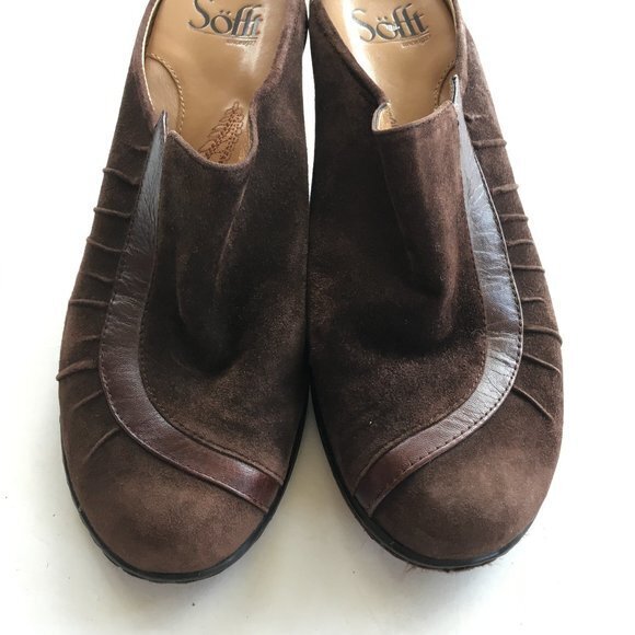Sofft ruched clogs Suede Leather Low Heeled Sz 7W - Picture 2 of 5